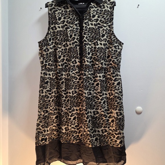 Midi dress leopard print pattern black collar Button Placket And Hem sheer dress - Picture 11 of 11